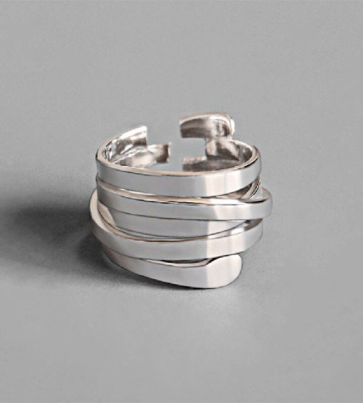 anillo multihilos metal plateado